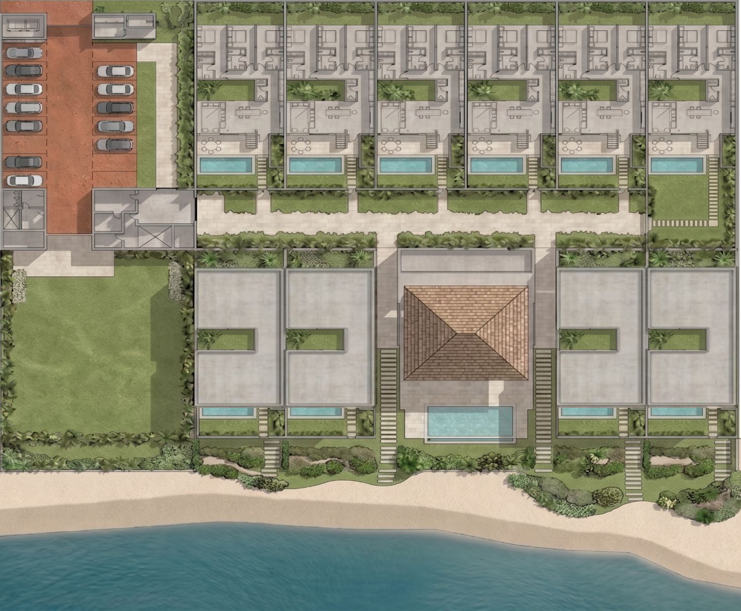 Plan de masse du domaine — dix villas et pool house